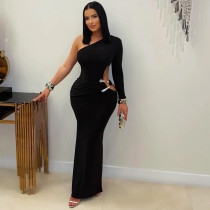 Singlle Shoulder Long Sleeve Maxi Dress BY-7543