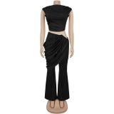 Sleeveless Solid Color Two Piece Patns Set BY-7528