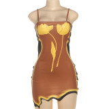 Print Backless Irregular Sling Mini Dress DLSF-K25D81432