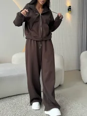 Plus Size Solid Color Long Sleeve Hoodies Pants Suit GCZF-8641