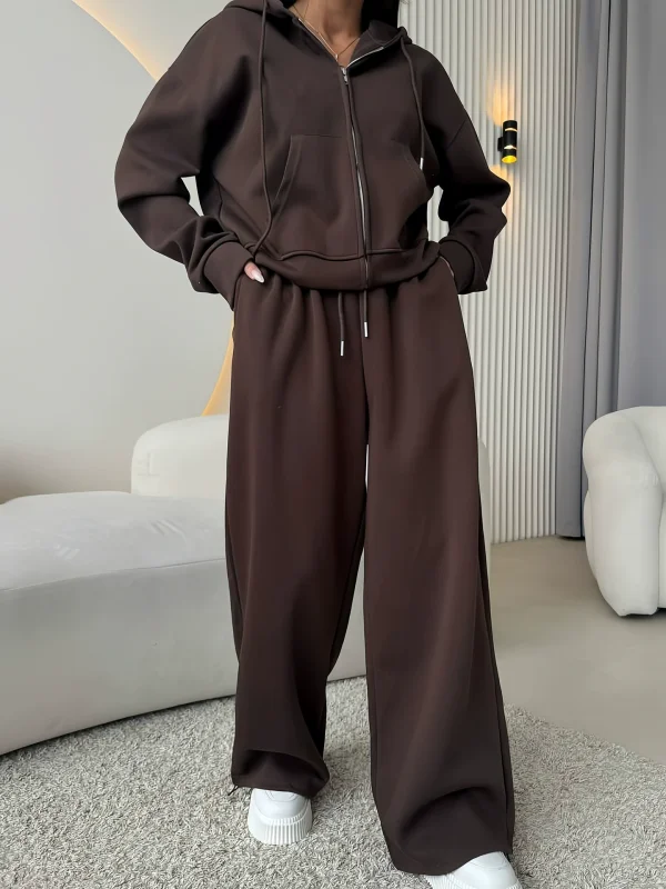 Plus Size Solid Color Long Sleeve Hoodies Pants Suit GCZF-8641