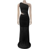 Slash Shoulder Mesh Backless Maxi Dress BY-7515