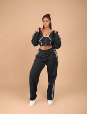 Patchwork Hooded Sweatshirt Three-Piece Pants Set YMEF-57095