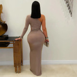 Singlle Shoulder Long Sleeve Maxi Dress BY-7543