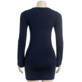 Long Sleeve Solid Color Mini Dress GAXB-D306DS