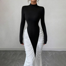 Color Block Pleated Maxi Dress GSZM-C25DS304