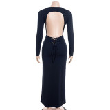 Long Sleeve Backless Maxi Dress GAXB-D316DS