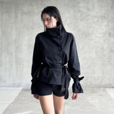 Solid Color Long Sleeve Belt Coat GLRF-NK42427