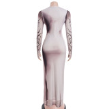 Print Long Sleeve Slim Maxi Dress GAXB-D328DS
