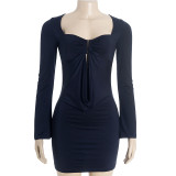 Long Sleeve Solid Color Mini Dress GAXB-D306DS