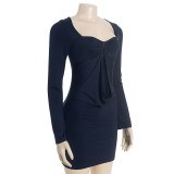 Long Sleeve Solid Color Mini Dress GAXB-D306DS