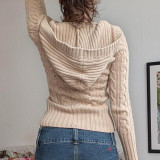 Retro Twist Solid Color Hooded Sweater GLRF-NK42597