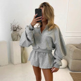 Casual Long Sleeve Sweatshirt Two Piece Shorts Set GSZM-Q25ST317