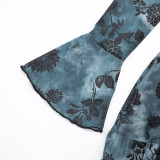 Print Mesh Tie Up Dress Short 2 Piece Set GSZM-D25DS421