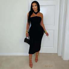 Sleeveless Wrap Chest Midi Dress GDIM-2538