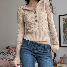 Retro Twist Solid Color Hooded Sweater GLRF-NK42597