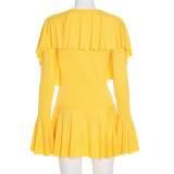 Solid Color Deep V Neck Ruffles Mini Dress GSZM-C25DS279