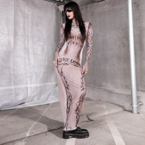 Print Long Sleeve Slim Maxi Dress GAXB-D328DS