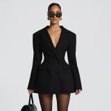 Solid Color Long Sleeve Blazer Dress GSZM-D25DS420
