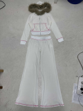 Letter Print Fur Patchwork Hooded Pants Suit GLRF-NK44428/44427
