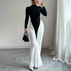 Color Block Pleated Maxi Dress GSZM-C25DS304