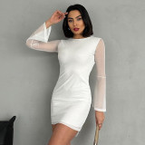 Long Sleeve Bow-Tie Patchwork Mesh Mini Dress GAXB-D318DS