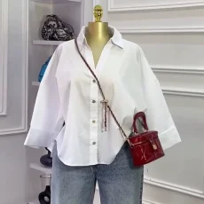 Loose Solid Color 3/4 Sleeve Shirts GCNE-73145