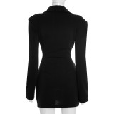Solid Color Long Sleeve Blazer Dress GSZM-D25DS420