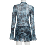 Print Mesh Tie Up Dress Short 2 Piece Set GSZM-D25DS421