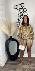 Sport Print Long Sleeve Two Piece Shorts Set GDIM-2536