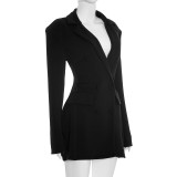 Solid Color Long Sleeve Blazer Dress GSZM-D25DS420