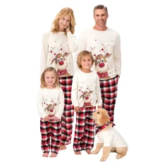 Fawn Print O Neck Plaid-Panel Christmas Parent-Child Set YLDF-209180
