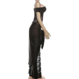 Off Shoulder Lace Patchwork Maxi Dress DLSF-K25D78468