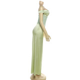One Shoulder Mesh Slim Maxi Dress DLSF-K25D76182