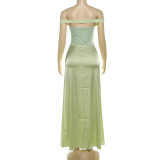 One Shoulder Mesh Slim Maxi Dress DLSF-K25D76182