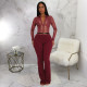 See Through Long Sleeve Belt Tight Jumpsuit YF-10910