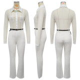 See Through Long Sleeve Belt Tight Jumpsuit YF-10910