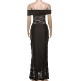 Off Shoulder Lace Patchwork Maxi Dress DLSF-K25D78468