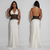 Lace V Neck Backless Maxi Dress BY-7546