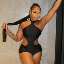 Halterneck Irregular Hollow Out Backless Romper MXBF-J25RP316