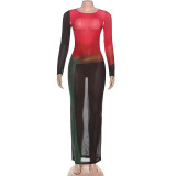 Color Block Long Sleeve Maxi Dress GSLF-K25D82271