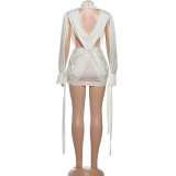 Hollow Out Long Sleeve Deep V Neck Mini Dress DLSF-K25D81289