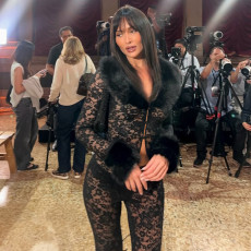 Lace Fur Neck See Through Tow Piece Pants Set GSLF-K25S82350