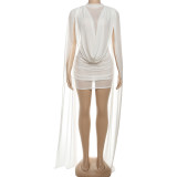 Nesh See Through Peated Patchwork Mini Dress DLSF-K25D81160