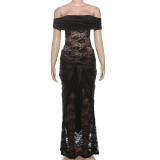 Off Shoulder Lace Patchwork Maxi Dress DLSF-K25D78468