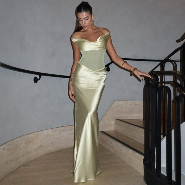 One Shoulder Mesh Slim Maxi Dress DLSF-K25D76182