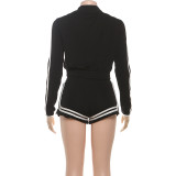 Fashion Long Sleeve Patchwork Three Piece Shorts Set DLSF-K25S82617