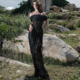 Off Shoulder Lace Patchwork Maxi Dress DLSF-K25D78468