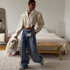 Long Sleeve Blazer Neck Print Coats DLSF-K25L79578