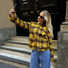 Plaid Print Long Sleeve Coat GFRT-60319TBZ